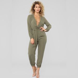 Stroll At the Plaza Nova Olive Jumpsuit